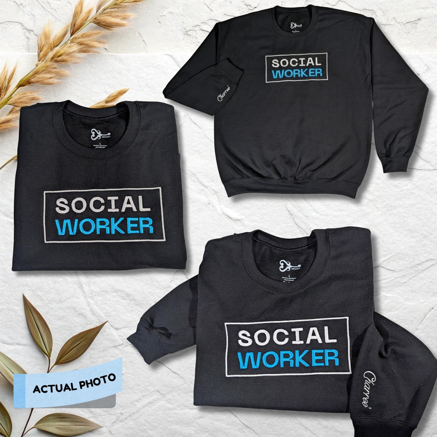 The Bold Social Worker Embroidered Crewneck -Dark