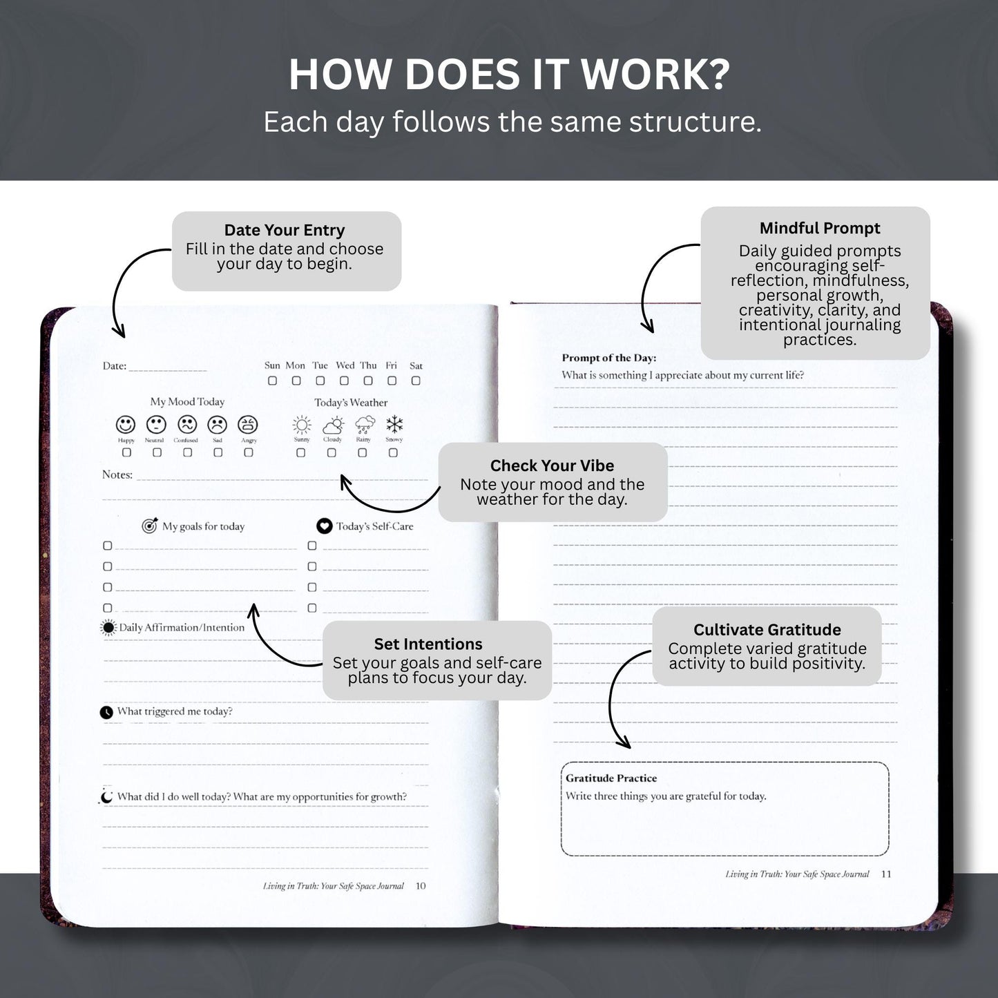 Living in Truth: Your Safe Space Journal, Guided Mental Health Journal, Daily Self-Reflection Notebook, Mindfulness and Wellness Workbook