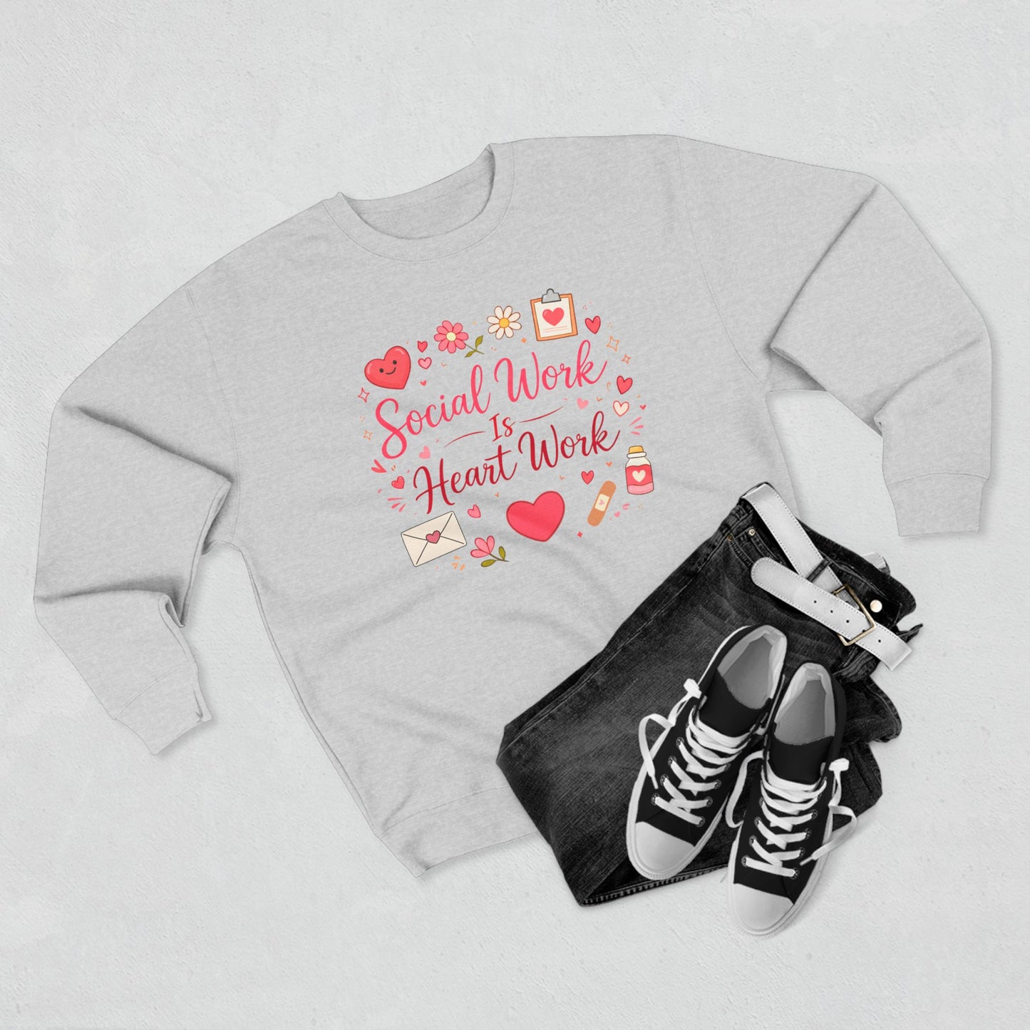 Social Work Is Heart Work Sweatshirt | Valentine’s Day Social Worker Gift | Cute Doodle Valentine Tee | Social Worker Appreciation Shirt | Heart Work Design