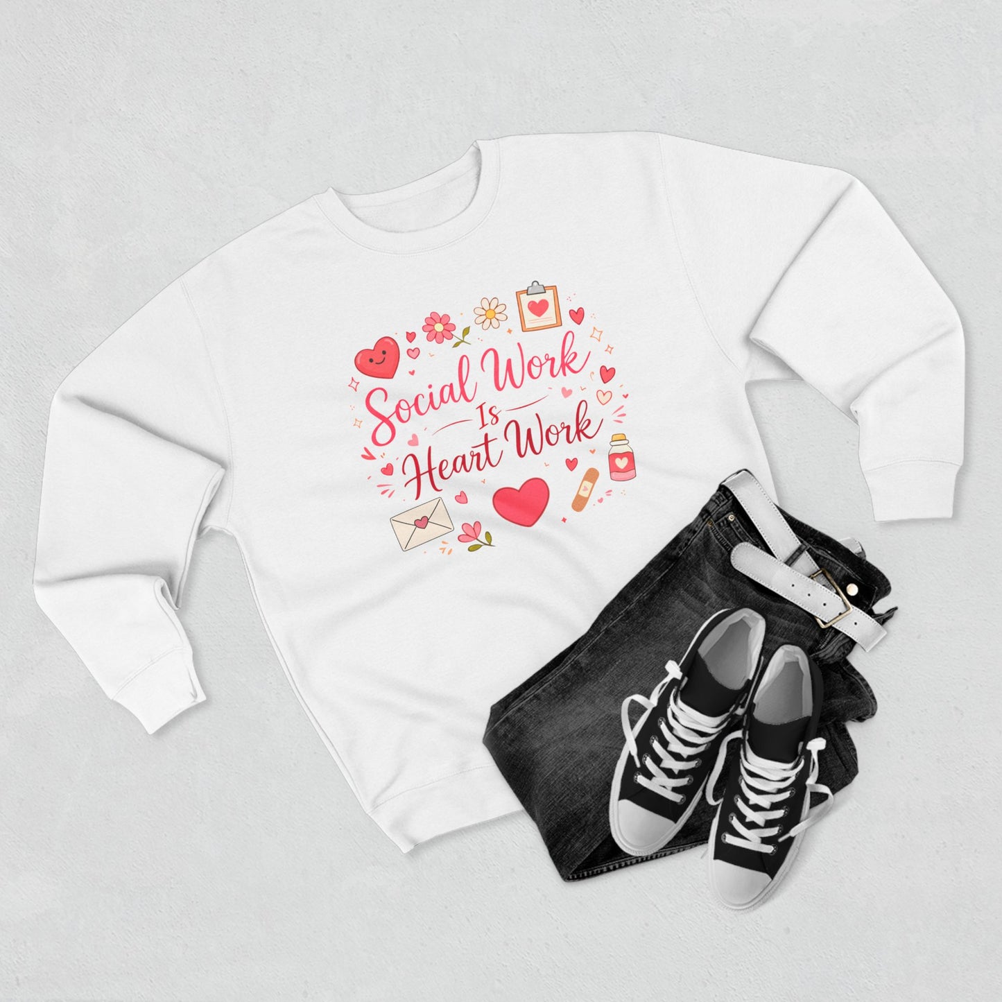 Social Work Is Heart Work Sweatshirt | Valentine’s Day Social Worker Gift | Cute Doodle Valentine Tee | Social Worker Appreciation Shirt | Heart Work Design
