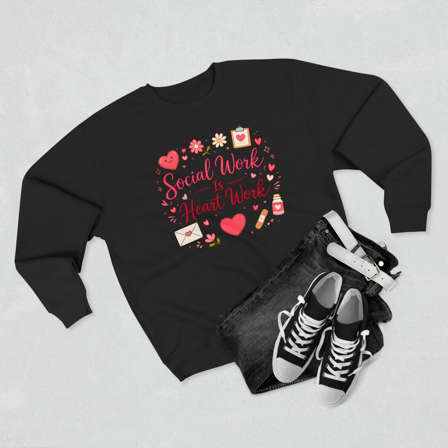 Social Work Is Heart Work Sweatshirt | Valentine’s Day Social Worker Gift | Cute Doodle Valentine Tee | Social Worker Appreciation Shirt | Heart Work Design