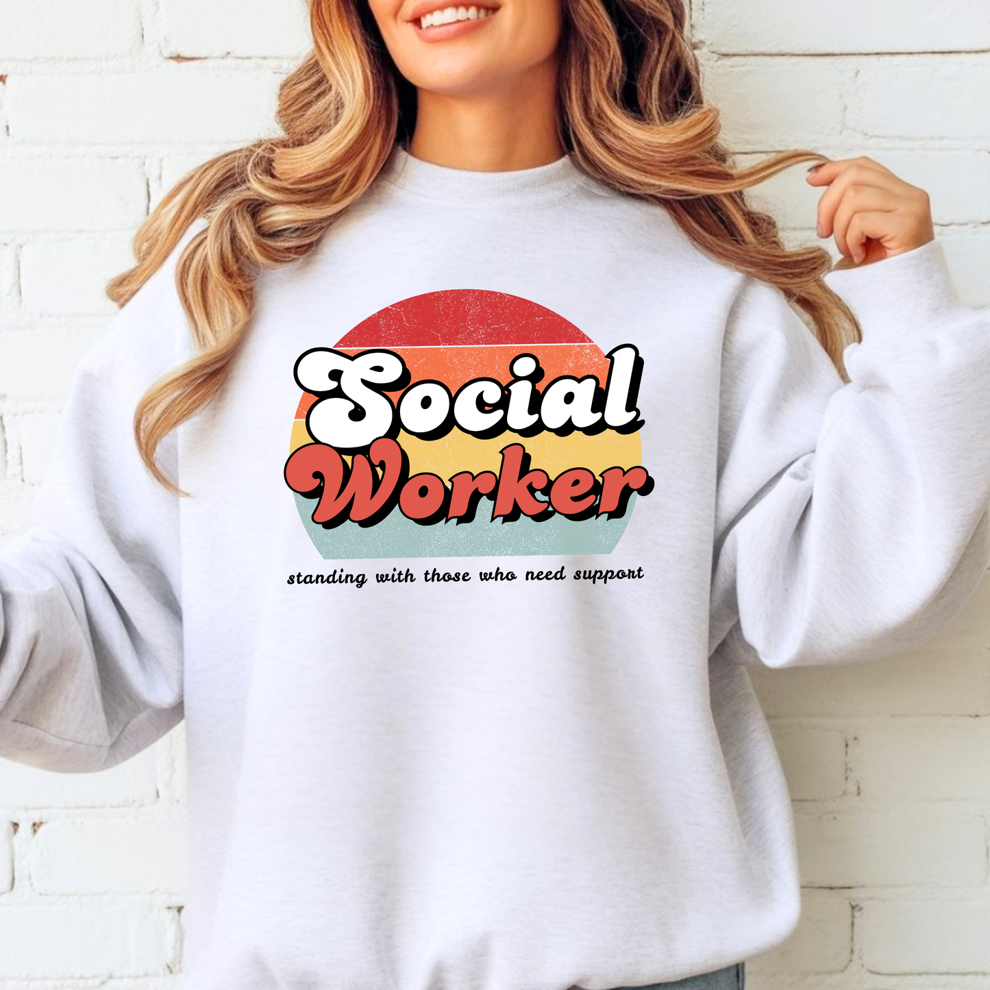 Social Worker Retro Sweatshirt – “Standing with Those Who Need Support” – Unisex Pullover - Red