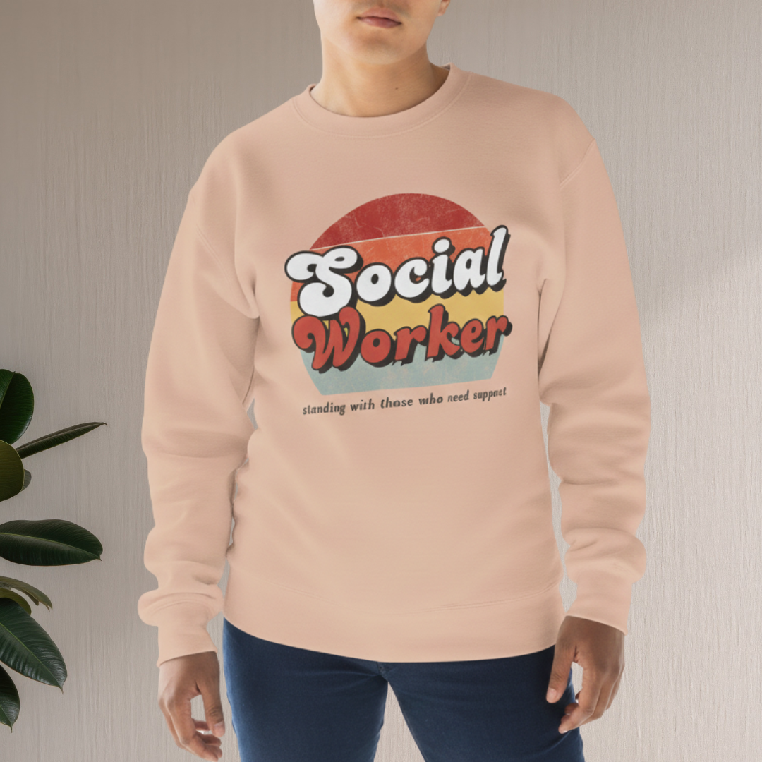 Social Worker Retro Sweatshirt – “Standing with Those Who Need Support” – Unisex Pullover - Red