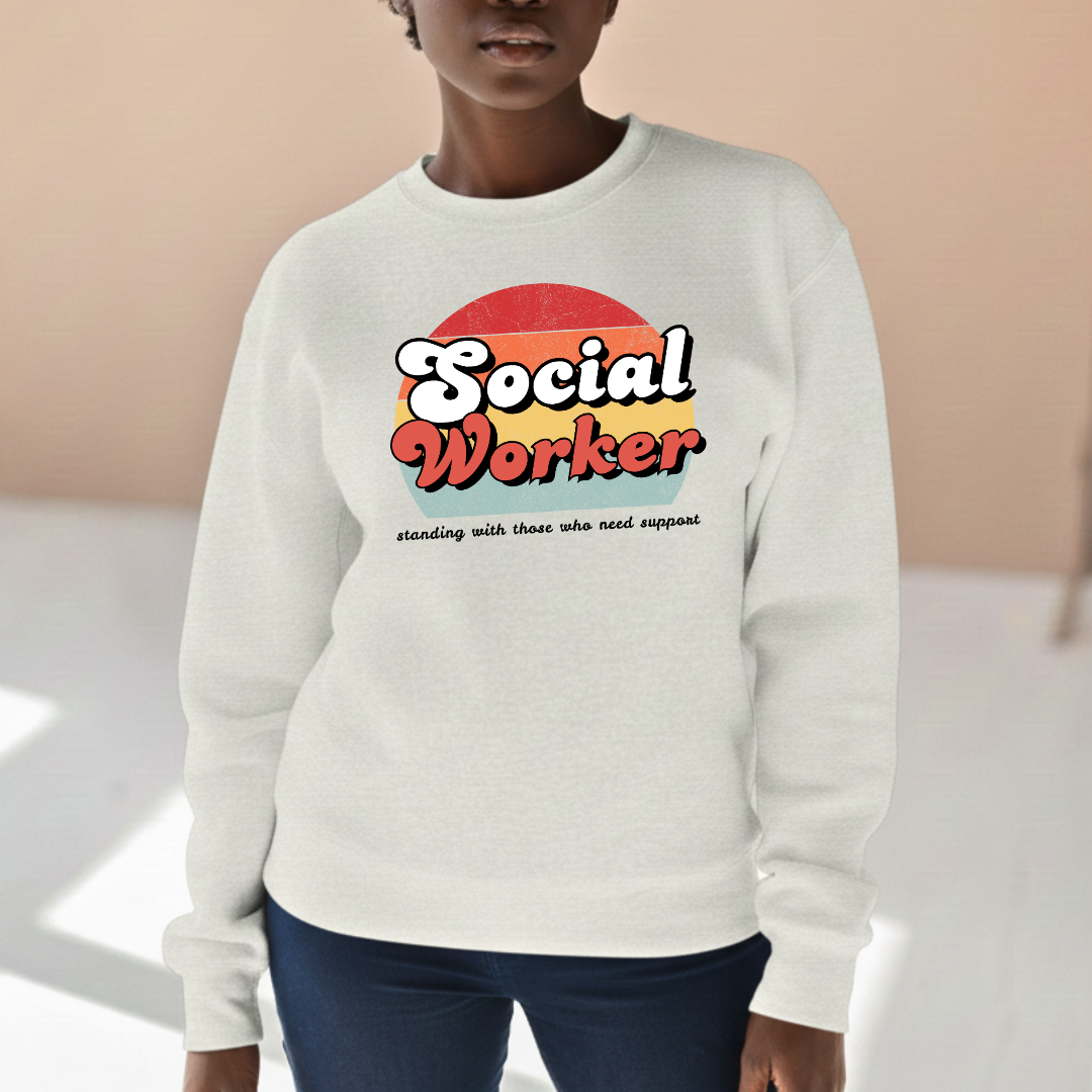 Social Worker Retro Sweatshirt – “Standing with Those Who Need Support” – Unisex Pullover - Red