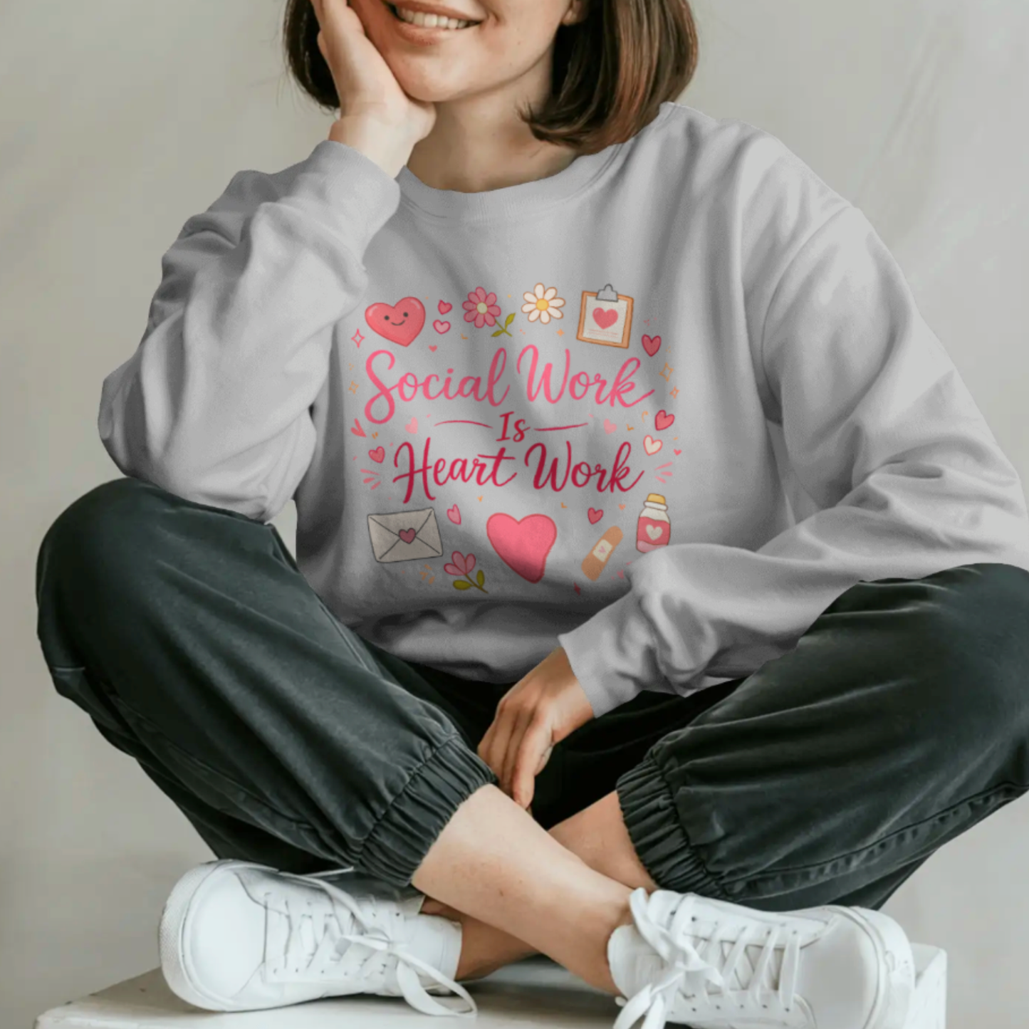 Social Work Is Heart Work Sweatshirt | Valentine’s Day Social Worker Gift | Cute Doodle Valentine Tee | Social Worker Appreciation Shirt | Heart Work Design