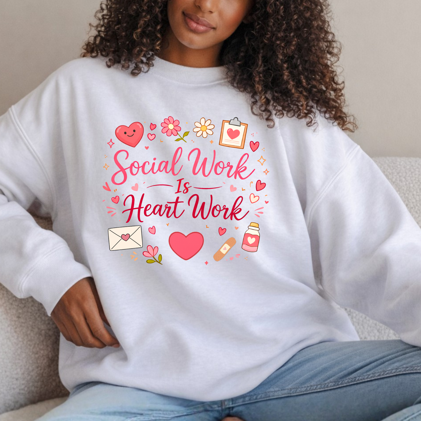 Social Work Is Heart Work Sweatshirt | Valentine’s Day Social Worker Gift | Cute Doodle Valentine Tee | Social Worker Appreciation Shirt | Heart Work Design