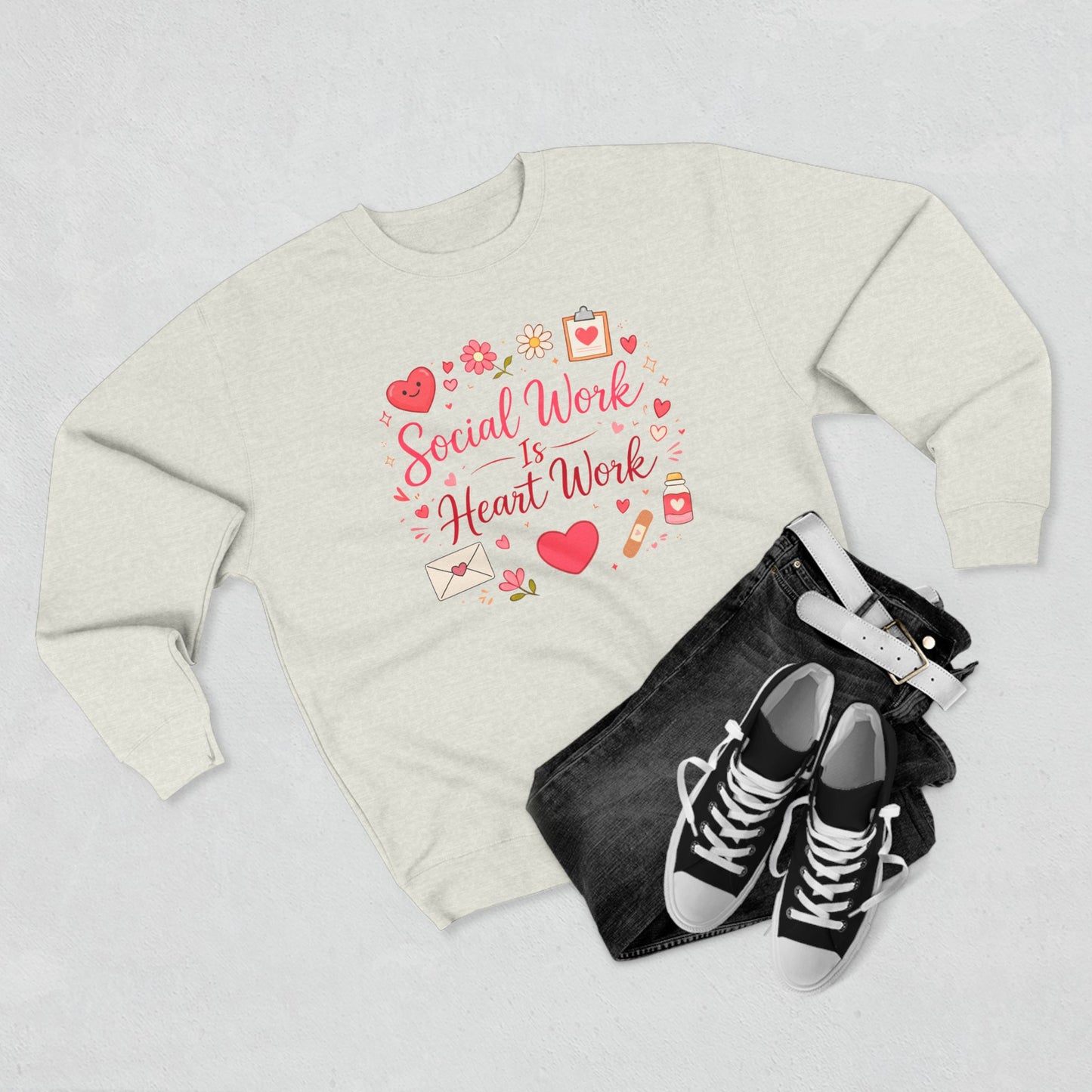 Social Work Is Heart Work Sweatshirt | Valentine’s Day Social Worker Gift | Cute Doodle Valentine Tee | Social Worker Appreciation Shirt | Heart Work Design