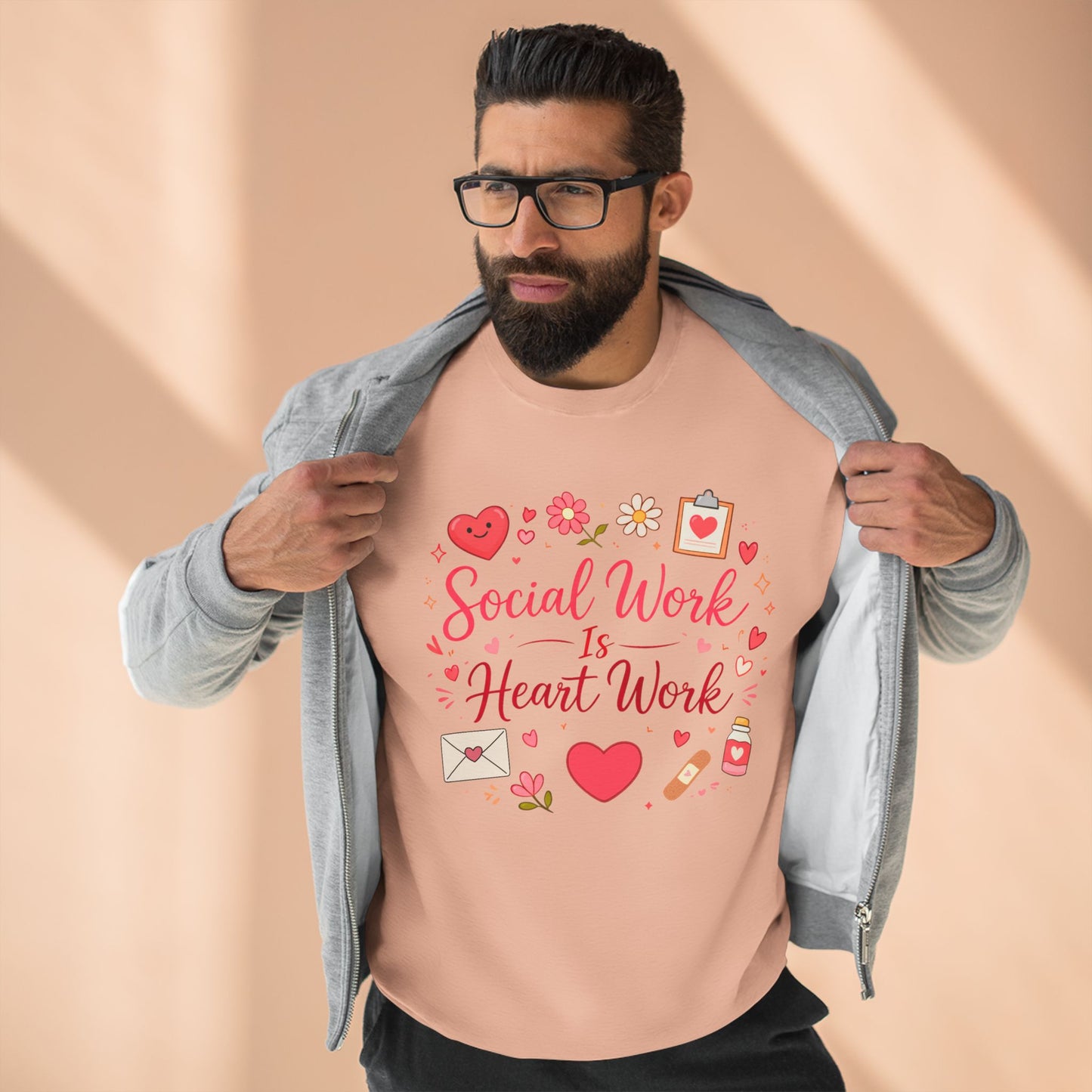 Social Work Is Heart Work Sweatshirt | Valentine’s Day Social Worker Gift | Cute Doodle Valentine Tee | Social Worker Appreciation Shirt | Heart Work Design