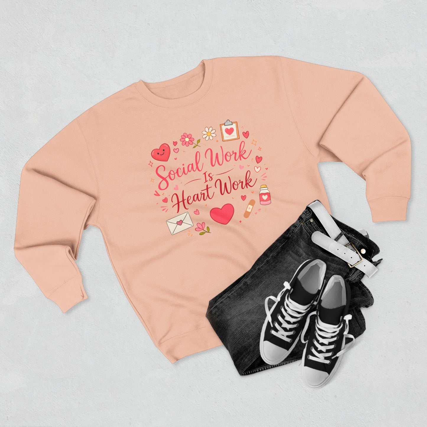 Social Work Is Heart Work Sweatshirt | Valentine’s Day Social Worker Gift | Cute Doodle Valentine Tee | Social Worker Appreciation Shirt | Heart Work Design